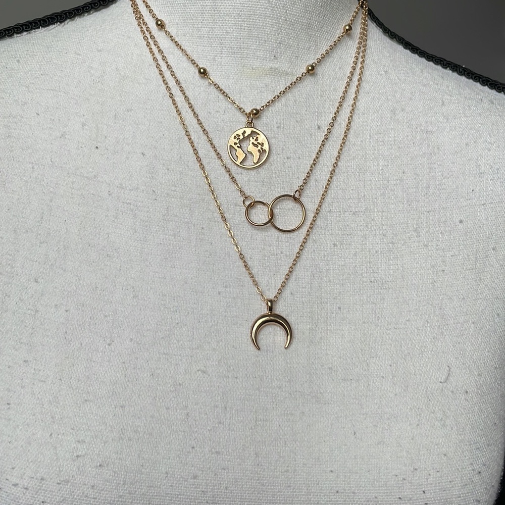 Gold triple chain necklace